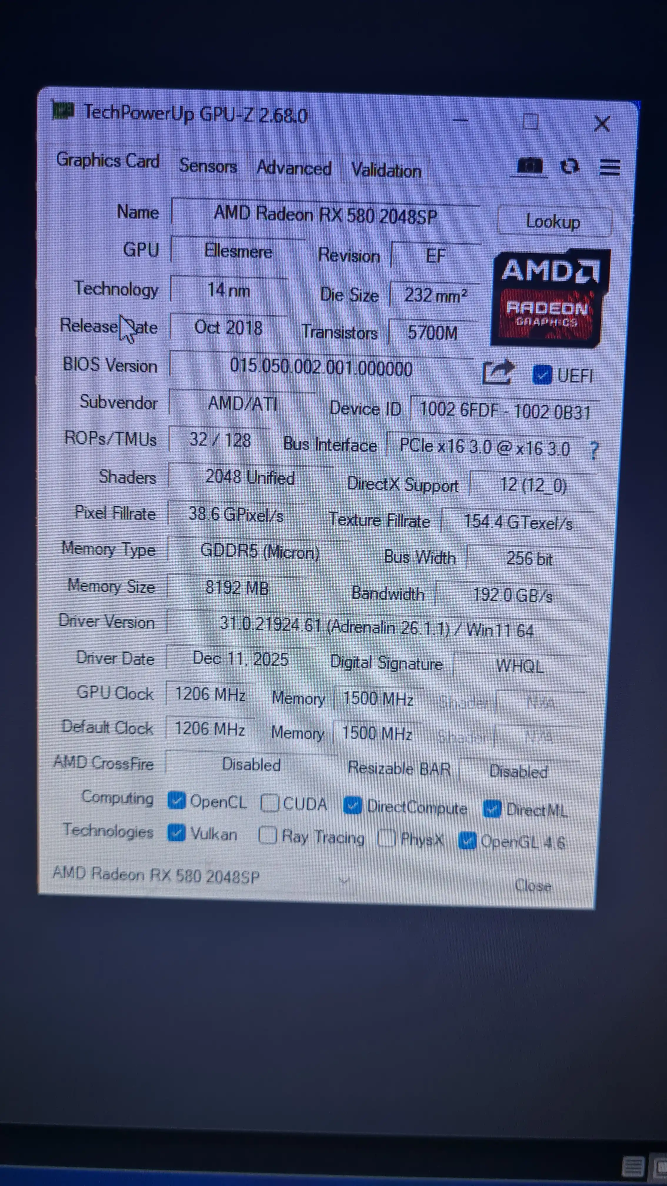 Игровая видеокарта Arktek ATI Radeon RX580, 8ГБ, 256Бит GDDR5