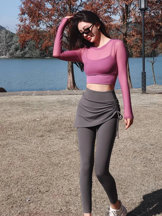 Ayollar uchun fitnes va yoga uchun yubkali legginslar