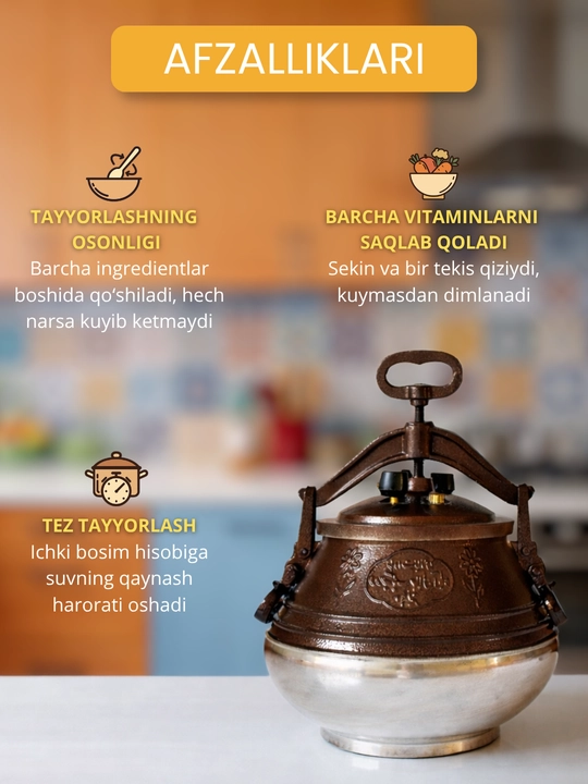 Afg'on qozoni, bosimli qozon, o‘choq va uy uchun, tez pishiruvchi qozon