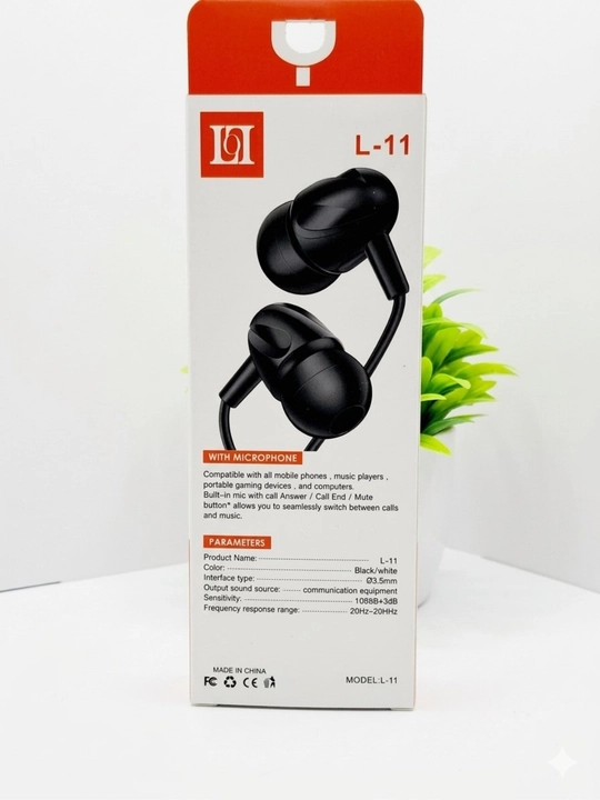 L-11 mikrofonli simli vakuumli quloqchinlar (3.5 mm) — Qora / Oq