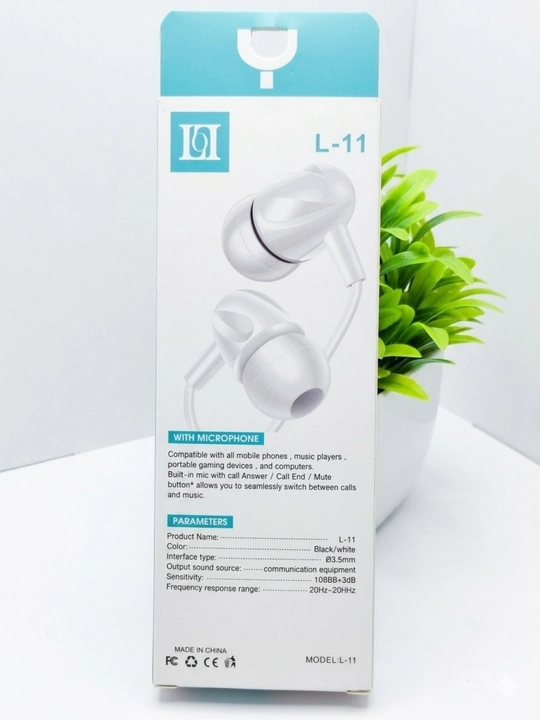 L-11 mikrofonli simli vakuumli quloqchinlar (3.5 mm) — Qora / Oq