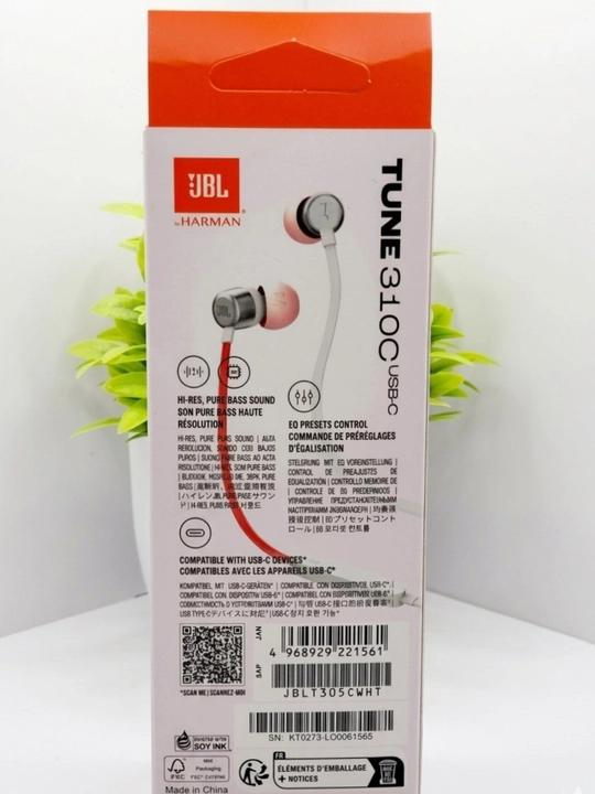 Simli quloqchinlar JBL Tune 310C USB-C, mikrofonli va pultli