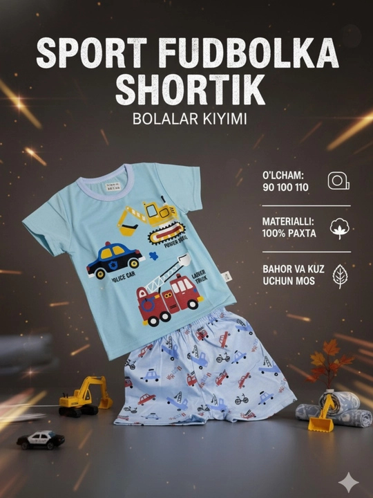 Bolalar yozgi kostyum, futbolka shorti, o‘g‘il bola kiyimi, qulay to‘plam