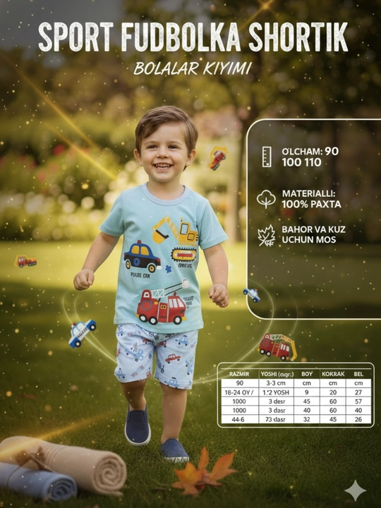 Bolalar yozgi kostyum, futbolka shorti, o‘g‘il bola kiyimi, qulay to‘plam