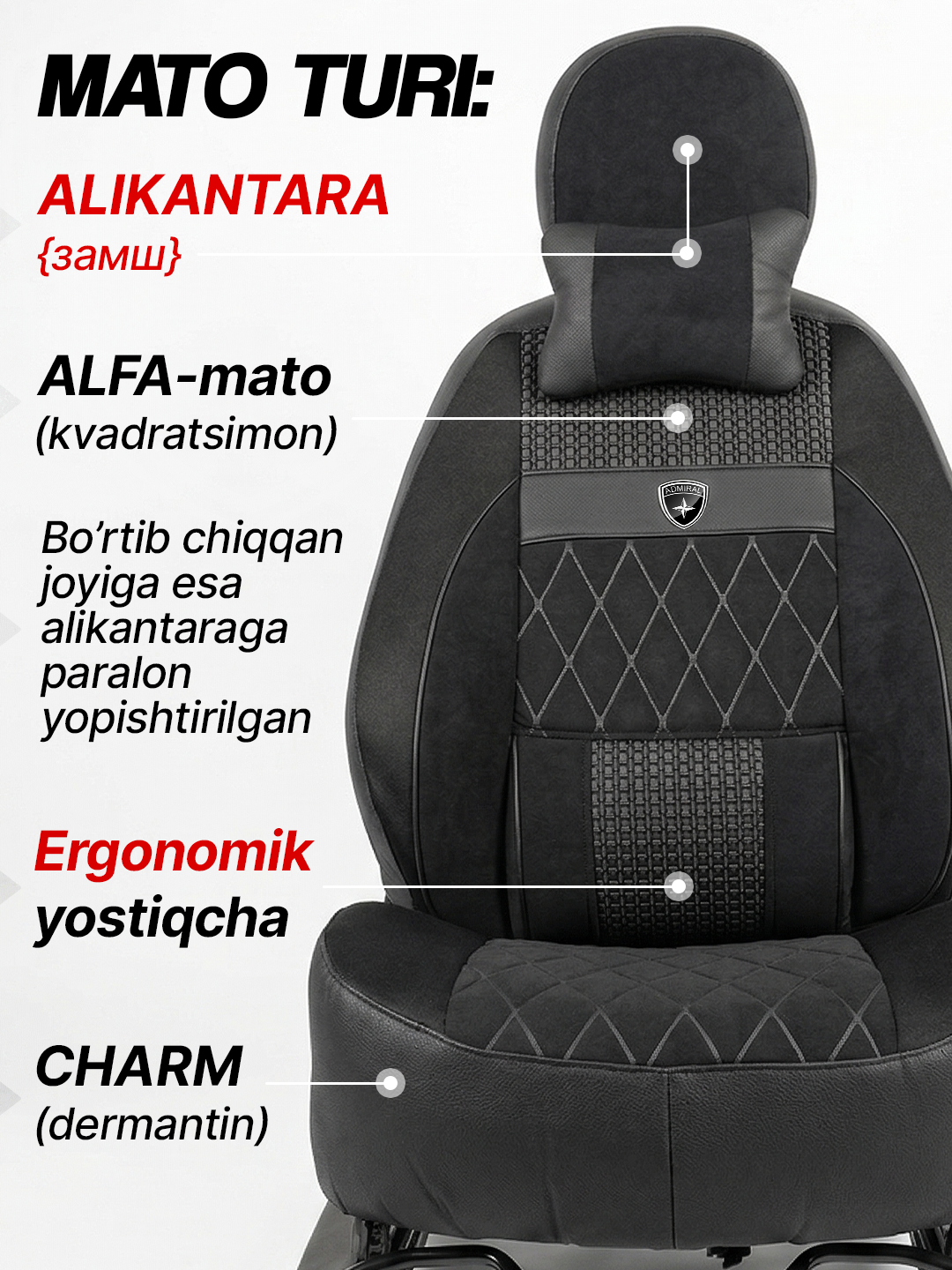 Автомобильный чехол ADMIRAL - для Cobalt, Lacetti, Spark, Nexia 2, Nexia 3, Matiz, Damas
