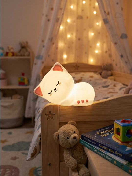 Детский силиконовый ночник, LED, с сенсорным управлением и сменой цвета, USB Big Face Rabbit