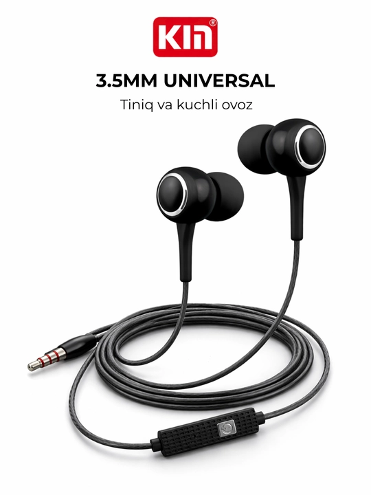 Simli quloqchin KIN K28, mikrofonli, 3.5mm jack, 10mm dinamik, 1.3m kabel - 