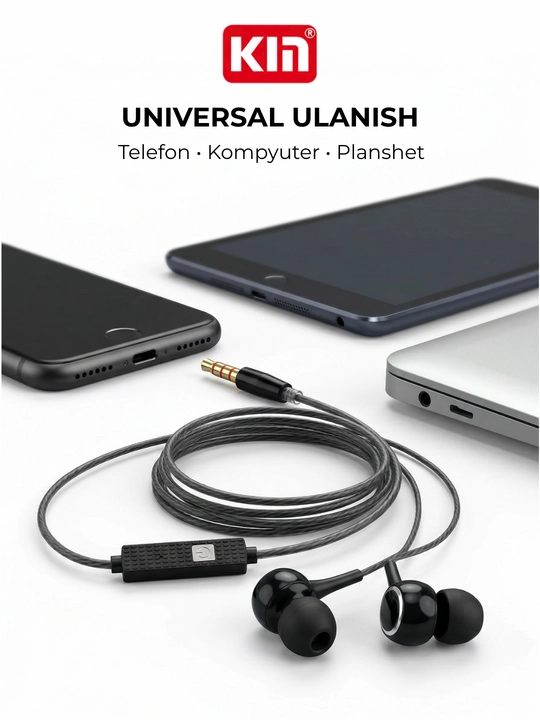 Simli quloqchin KIN K28, mikrofonli, 3.5mm jack, 10mm dinamik, 1.3m kabel