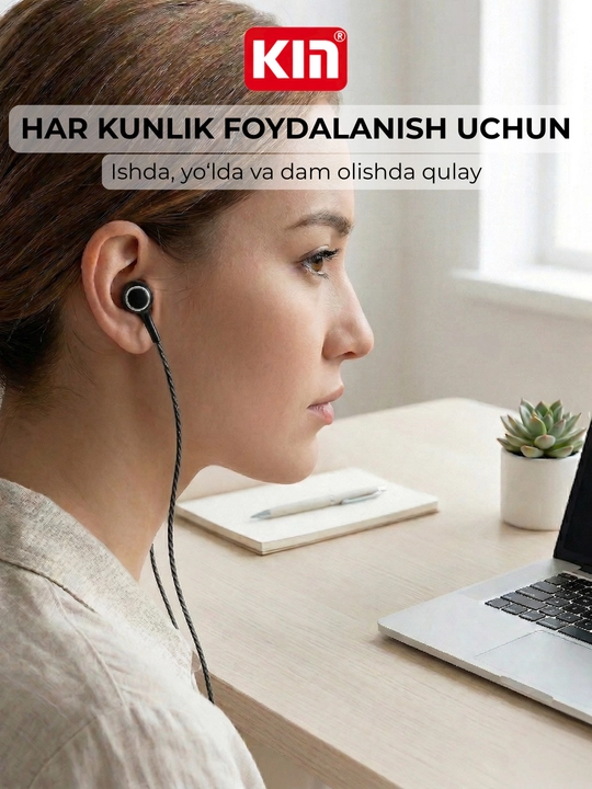 Simli quloqchin KIN K28, mikrofonli, 3.5mm jack, 10mm dinamik, 1.3m kabel