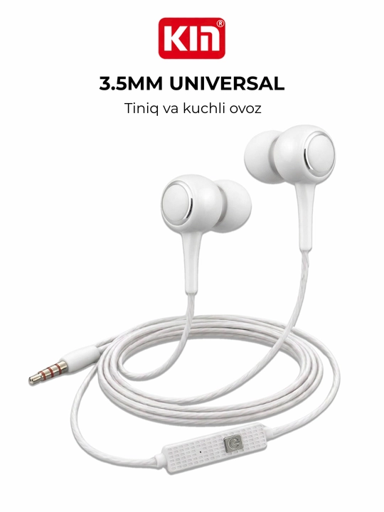 Simli quloqchin KIN K28, mikrofonli, 3.5mm jack, 10mm dinamik, 1.3m kabel - 