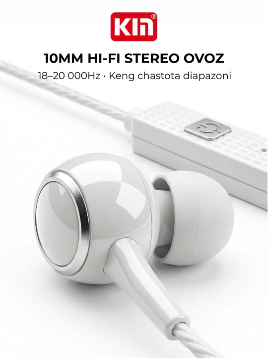 Simli quloqchin KIN K28, mikrofonli, 3.5mm jack, 10mm dinamik, 1.3m kabel
