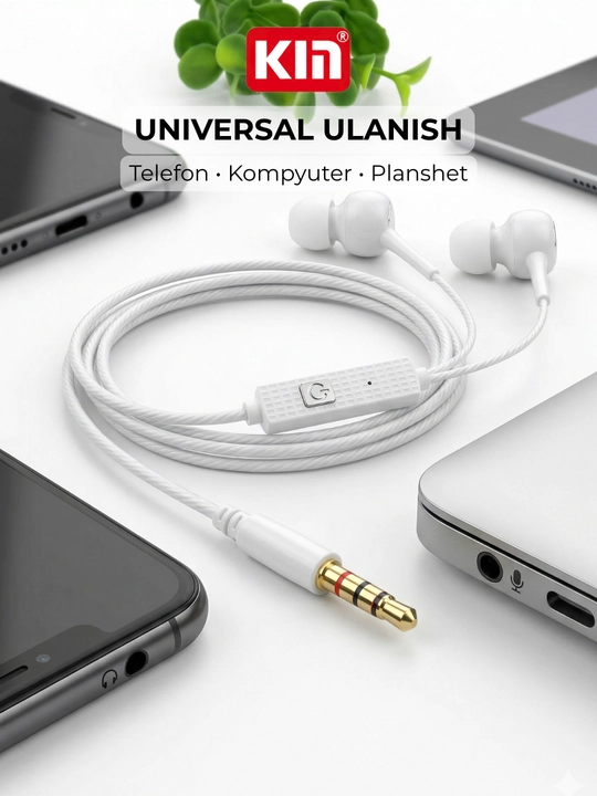 Simli quloqchin KIN K28, mikrofonli, 3.5mm jack, 10mm dinamik, 1.3m kabel