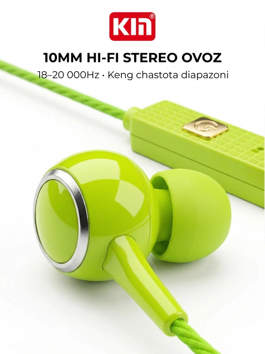 Simli quloqchin KIN K28, mikrofonli, 3.5mm jack, 10mm dinamik, 1.3m kabel