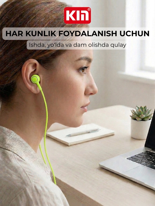 Simli quloqchin KIN K28, mikrofonli, 3.5mm jack, 10mm dinamik, 1.3m kabel