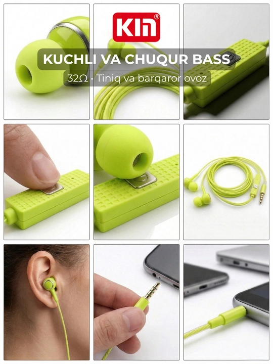 Simli quloqchin KIN K28, mikrofonli, 3.5mm jack, 10mm dinamik, 1.3m kabel