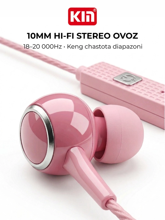 Simli quloqchin KIN K28, mikrofonli, 3.5mm jack, 10mm dinamik, 1.3m kabel