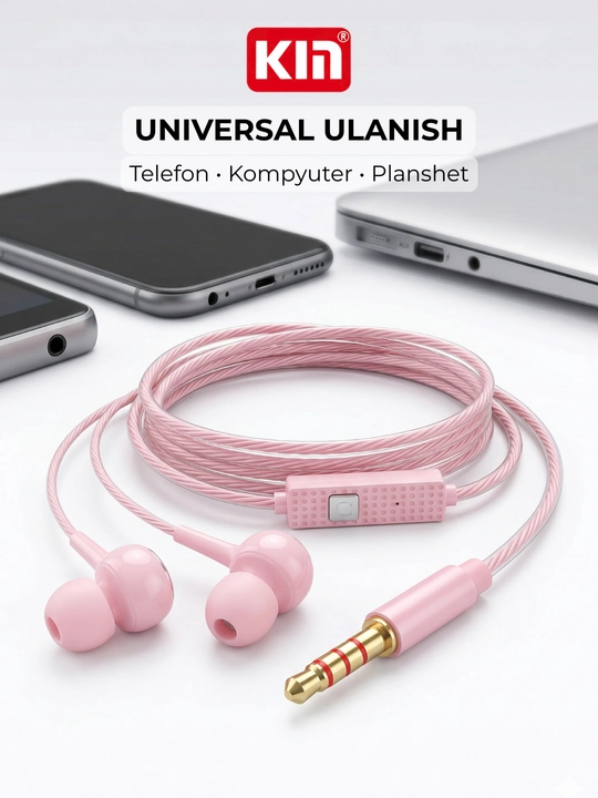 Simli quloqchin KIN K28, mikrofonli, 3.5mm jack, 10mm dinamik, 1.3m kabel