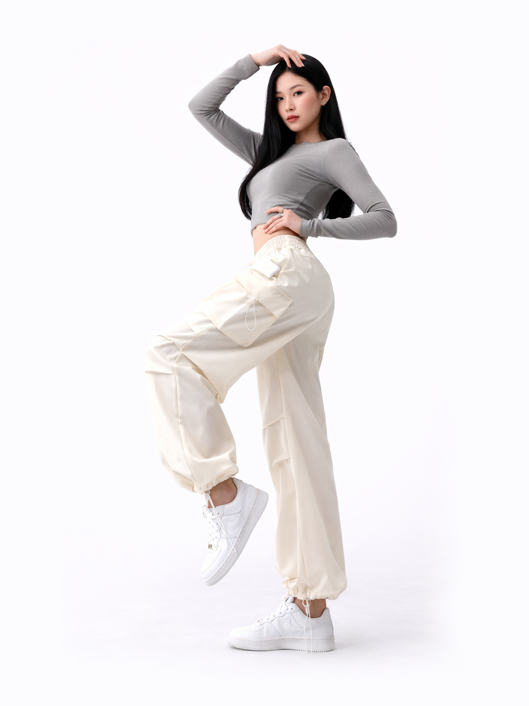 Ayollar cargo shim keng cho‘ntakli, jogger baland bel, erkin sport shim