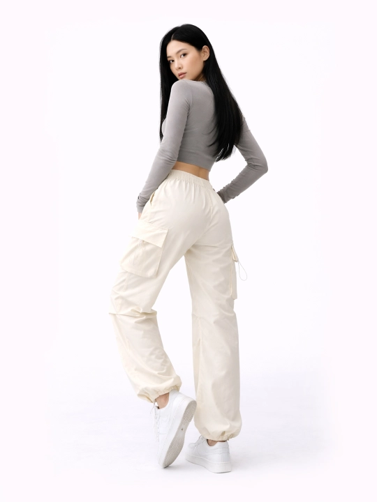 Ayollar cargo shim keng cho‘ntakli, jogger baland bel, erkin sport shim