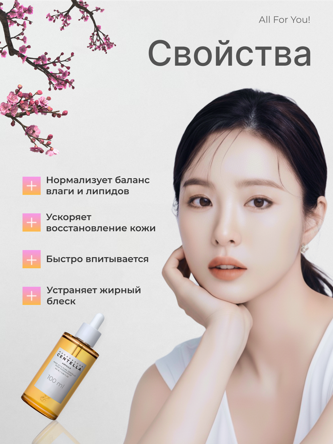 Ампульная сыворотка для лица, с экстрактом центеллы, для кожи лица от прыщей и акне