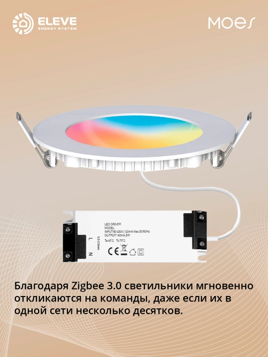 Moes Zigbee 6W aqlli RGB o‘rnatma yoritgichi