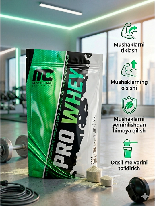 Muscle Care Pro Whey ta’mli - massa, kuch va mashg‘ulotlar uchun zardob oqsili - 