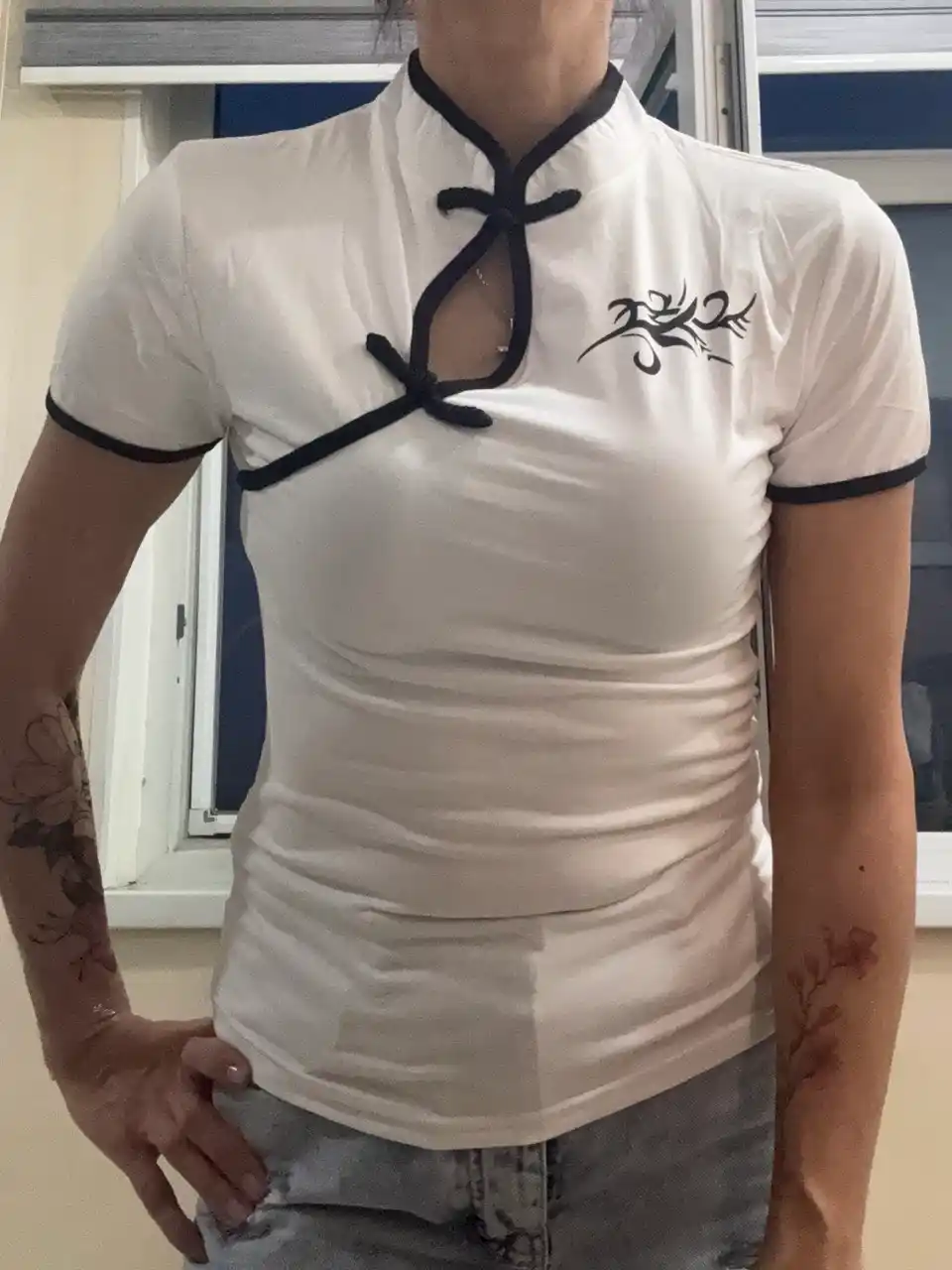 Женский топ в японском стиле, V-образный вырез, slim fit