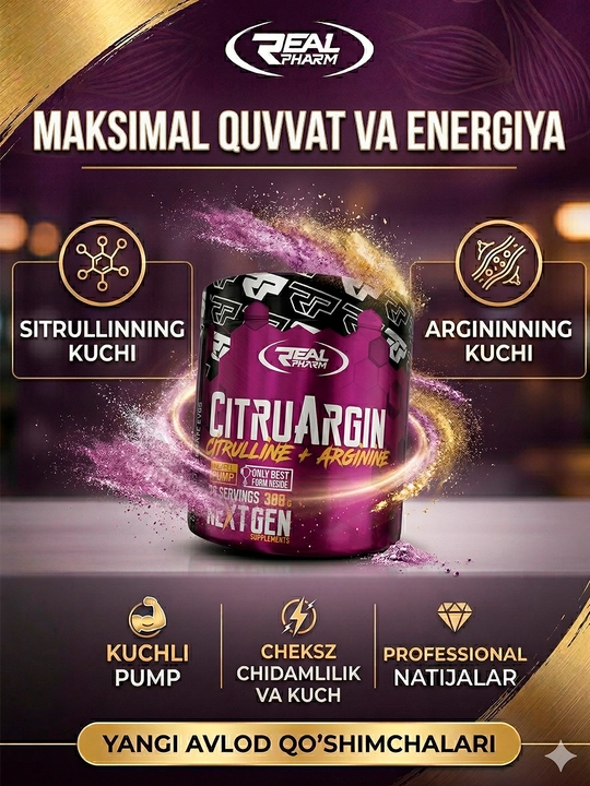 REAL PHARM Citruargin со вкусом — цитруллин для силы, выносливости и тренировок