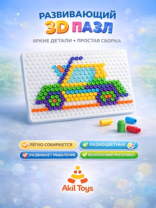 Развивающий 3D пазл для детей 3+ с цветными деталями - 