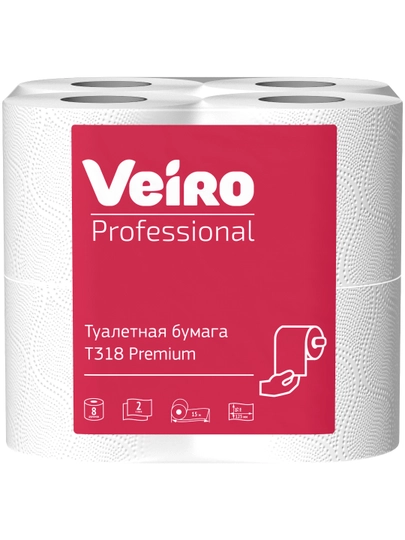 T318 Туалетная бумага, двухслойный, Veiro Professional Premium, длина рулона 15 метров — PADDOCK-T318-8