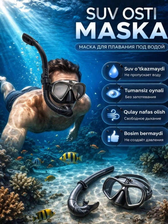 Snorkel Maska Full Face 360° panoramik, suv o‘tkazmaydi - 