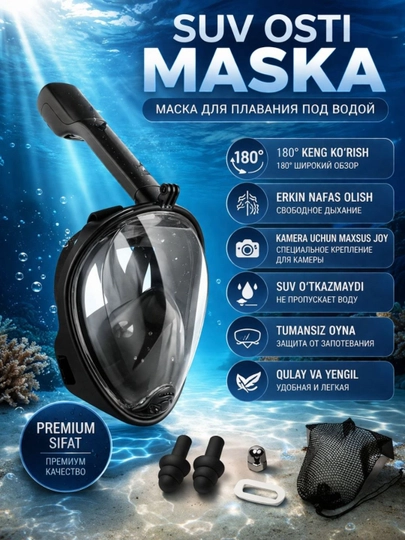 Snorkel Maska Full Face 360° panoramik, suv o‘tkazmaydi