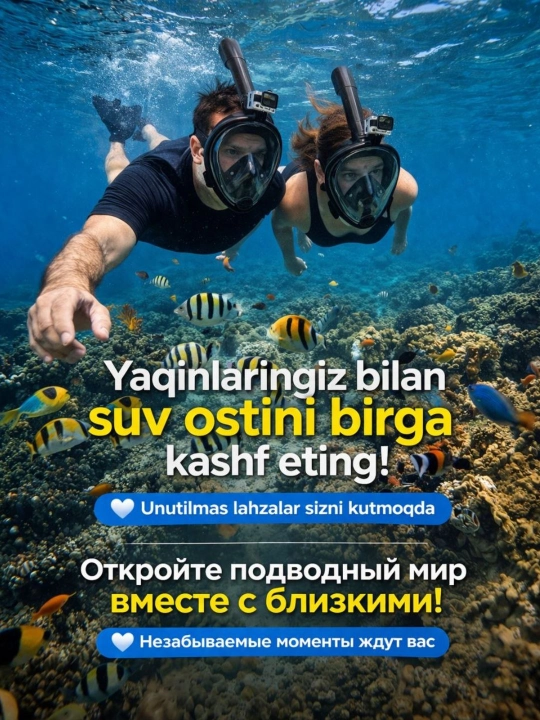 Snorkel Maska Full Face 360° panoramik, suv o‘tkazmaydi