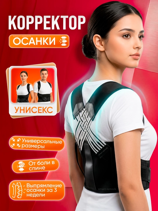 Корректор осанки, ортопедический бандаж для спины и плеч, универсальный, унисекс - 