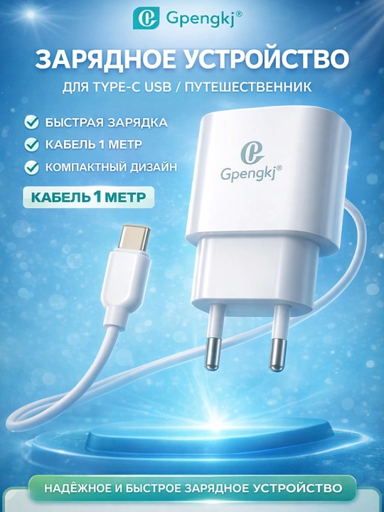 Gpengkj tez zaryadlovchi adapter 20W USB + Type-C / Lightning kabel, - 