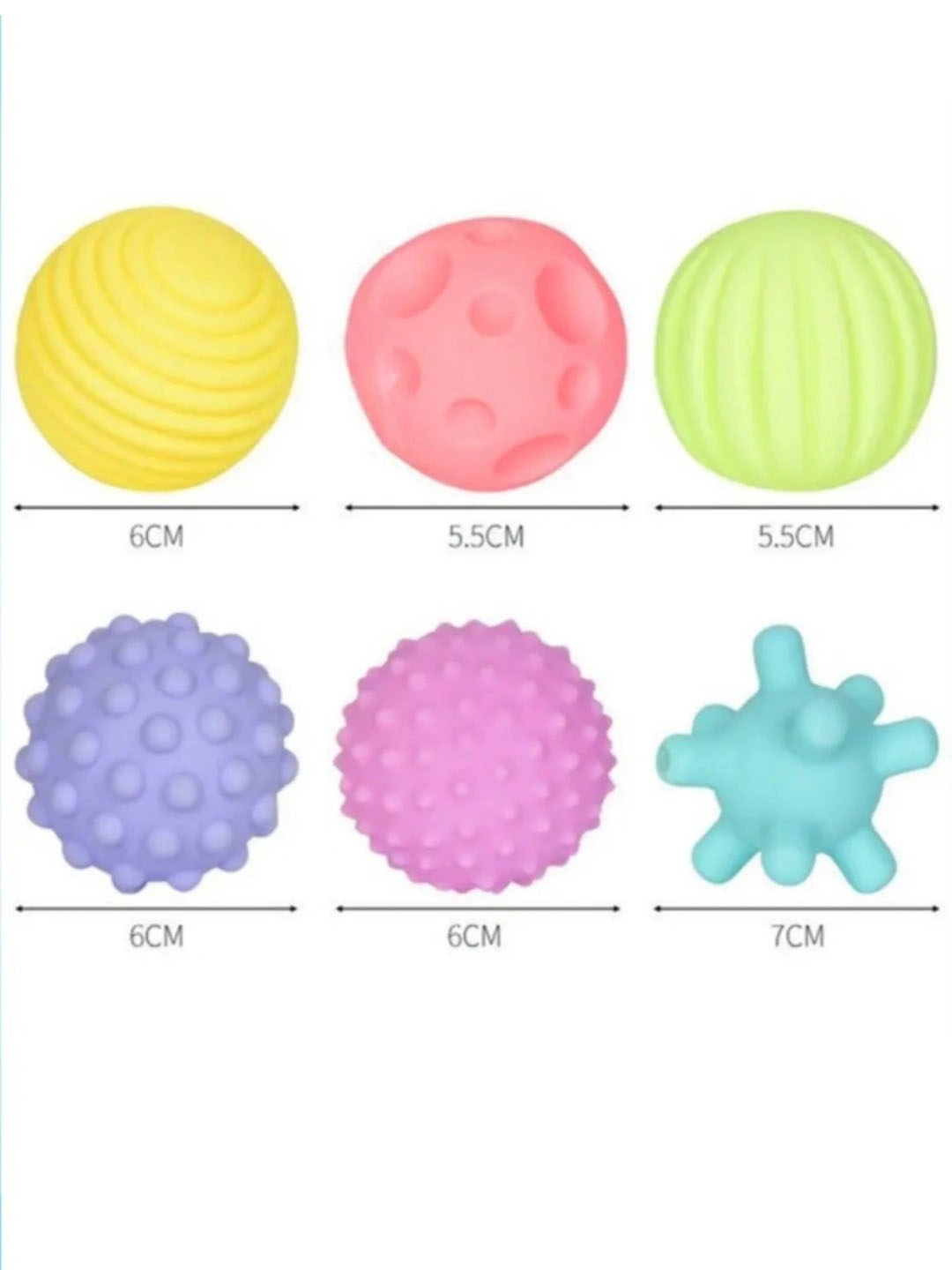 Baby Sensory Toys sensorli koptokchalar to‘plami, massaj uchun, 6 dona