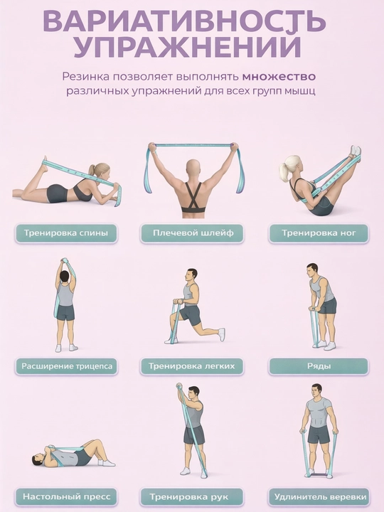Резинка для фитнеса с петлями, 8 уровней нагрузок, эспандер для растяжки