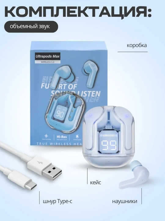 Simsiz Bluetooth naushnik LED displey, sensor boshqaruv, Type-C