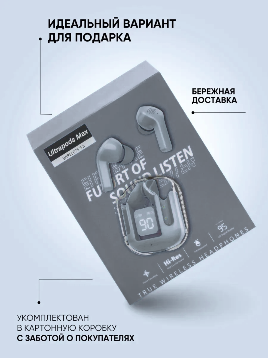 Simsiz Bluetooth naushnik LED displey, sensor boshqaruv, Type-C