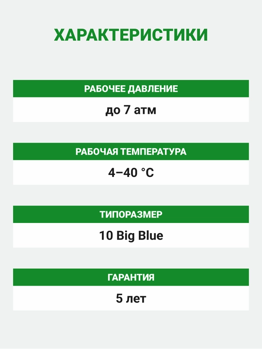 Magistral filtr korpusi Geyser 10BB, sovuq suv uchun, guruch qo'shimchalari bilan