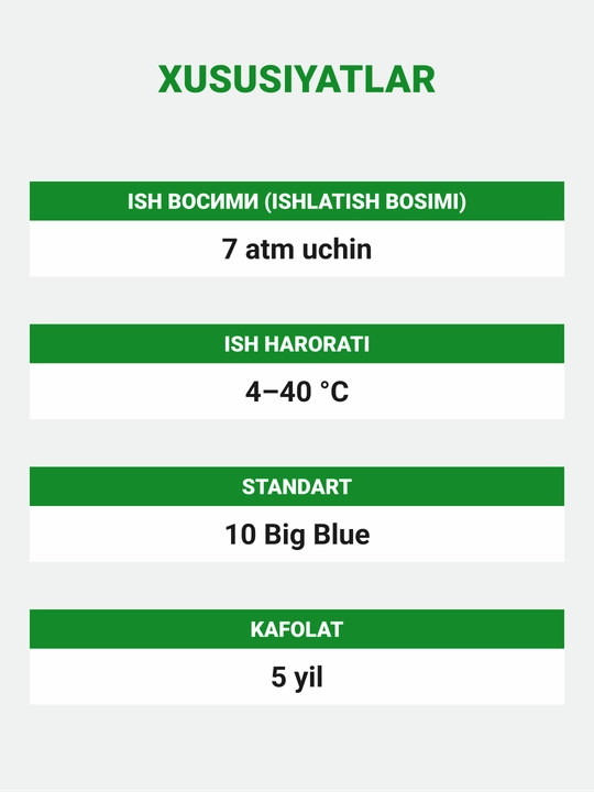 Magistral filtr korpusi Geyser 10BB, sovuq suv uchun, guruch qo'shimchalari bilan