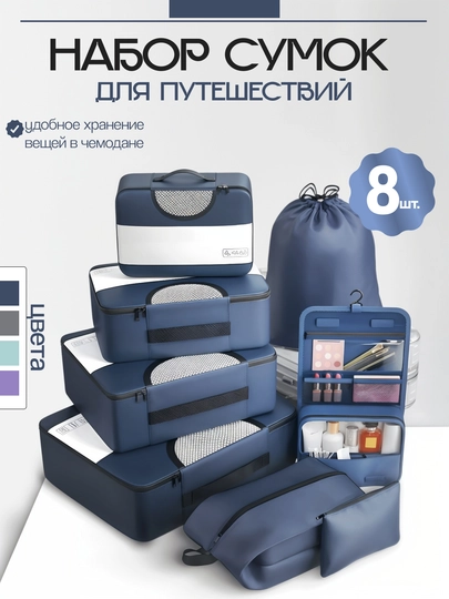 Органайзеры для чемодана, набор из 8 сумок, для путешествий — 4TRAVEL-8SUMOK-СИНИЙ