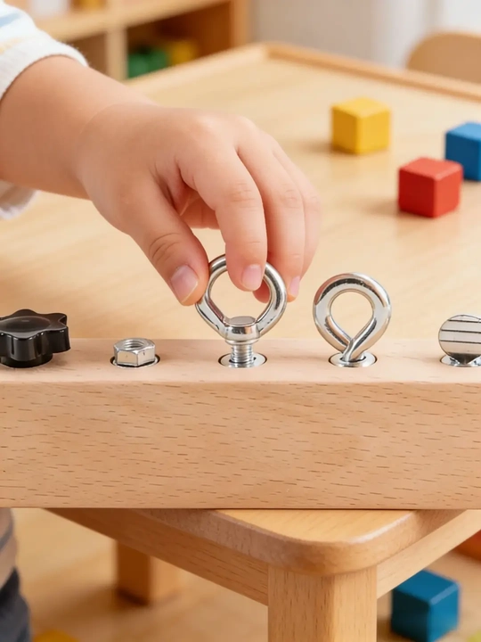 ”Yosh usta” Montessori rivojlantiruvchi yog‘och o‘yinchoq, Bolt va gaykali doska