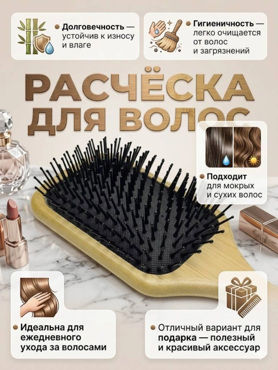 Расческа для ухода за волосами и массажа с металлическими, пластиковыми и деревянными зубьями