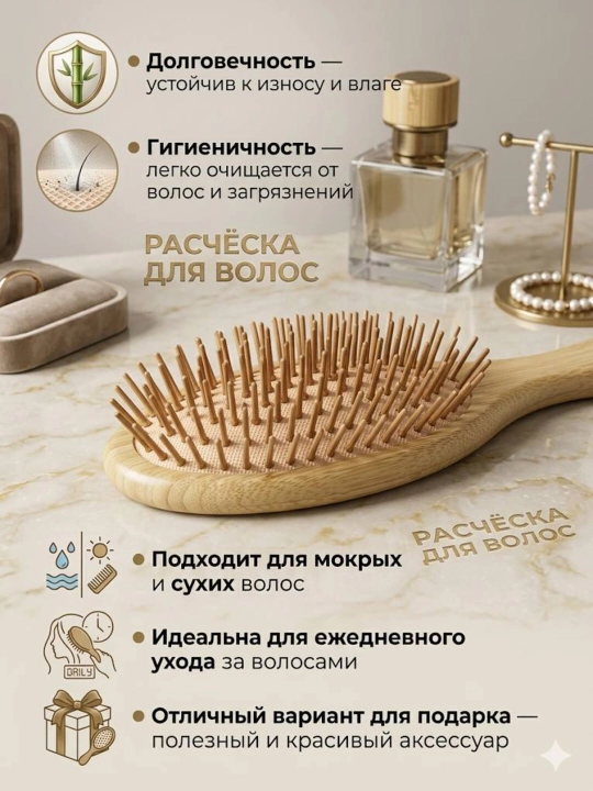 Расческа для ухода за волосами и массажа с металлическими, пластиковыми и деревянными зубьями