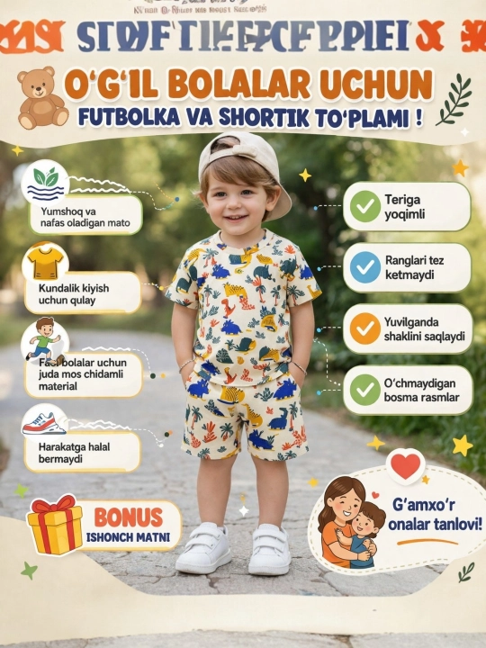Летний хлопок для мальчиков, футболка, шорты, коллекция одежды для мальчиков - 