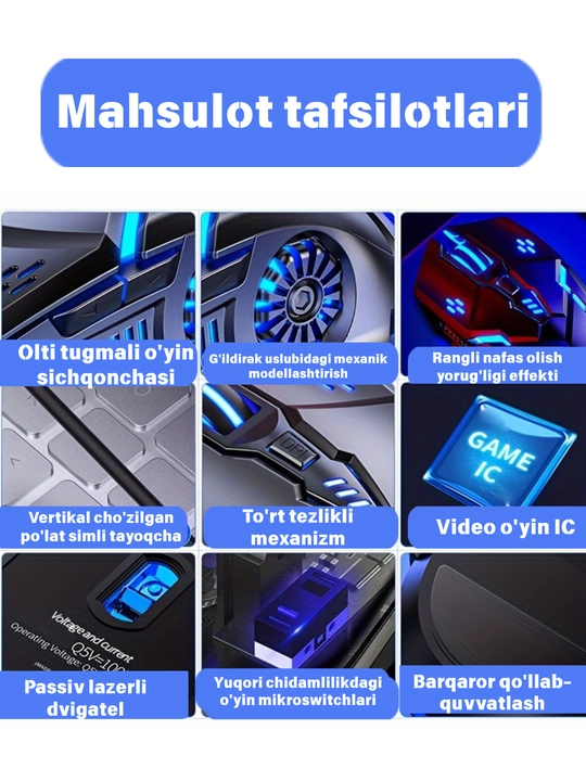 Kumush o‘yma mexanik sichqoncha, simli, ovozsiz, ofis va kiber sport uchun