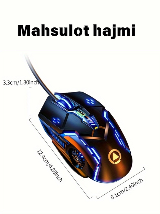 Kumush o‘yma mexanik sichqoncha, simli, ovozsiz, ofis va kiber sport uchun