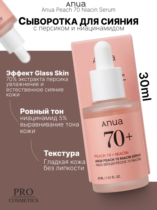 Сыворотка Anua Peach Niacin Serum  Made in Korea 30 мл Осветляющая - 