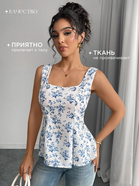 Ayollar bluzkasi, gul naqshli, yengsiz, yozgi, yengil, S-XL - 